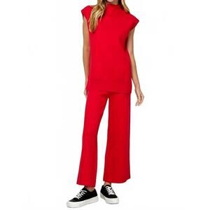 NEW AMONGST OTHERS match made cropped wide sweater pant in red